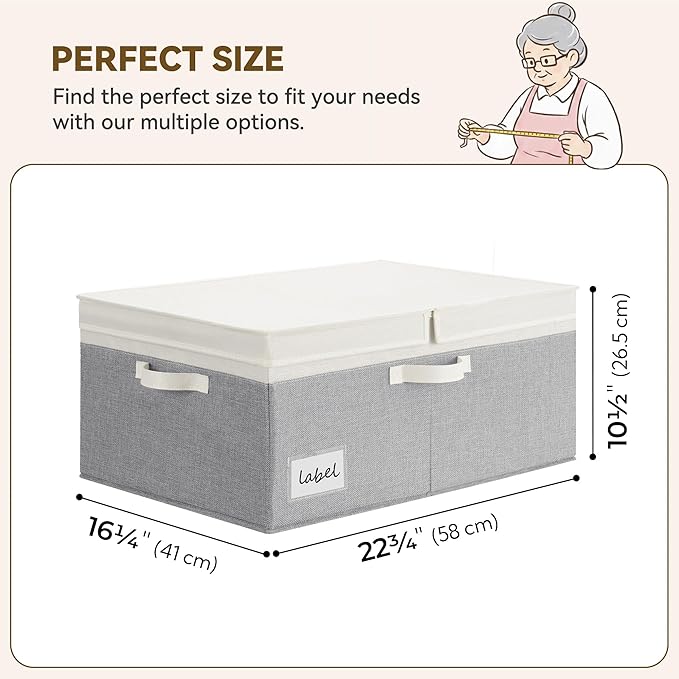GRANNY SAYS Decorative Storage Boxes with Lid, Large Storage Bins with Double-Open Lid, Fabric Storage Basket for Clothes, 63L Closet Linen Storage Bin, White&Gray, 2-Pack