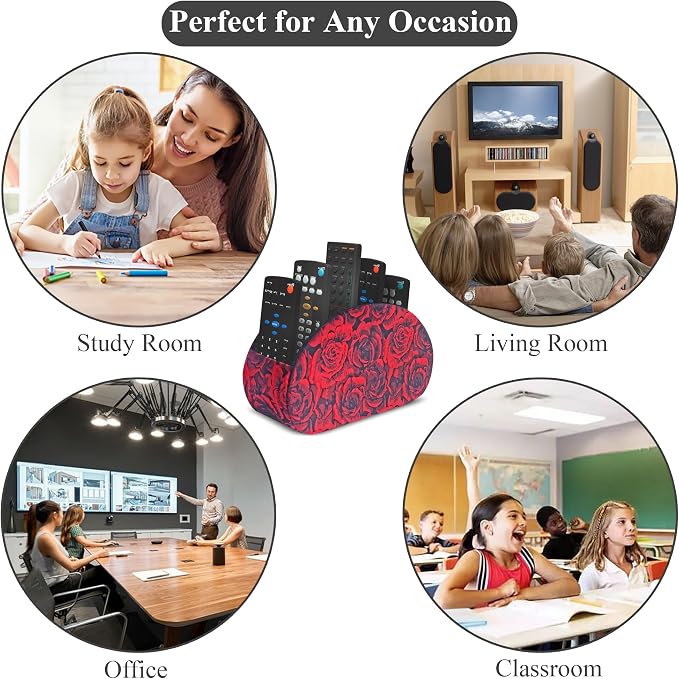 Remote Control Holder, PU Leather Remote Caddy Desktop Organizer with 5 Spacious Compartments for TV Remotes/Media Controllers/Office Supplies (1-3D Rose Red