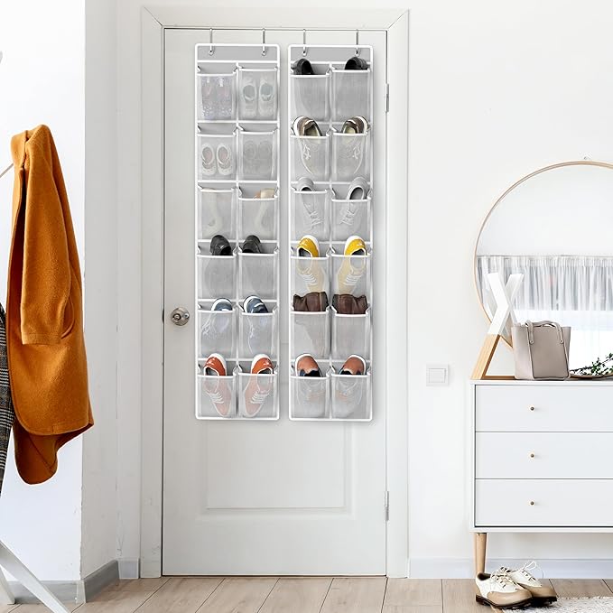Simple Houseware 24 Pockets - 2PK 12 Large Pockets Over Door Hanging Shoe Organizer, Grey