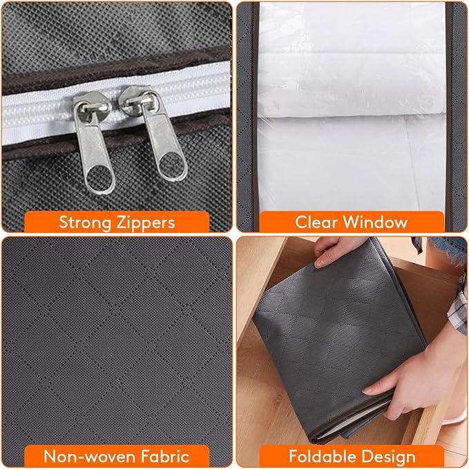 Lifewit 3 Pack 100L Clothes Storage Bins with Lids, Foldable Blanket Storage Bags with Zippers, Clear Window and Reinforced Handles, Closet and Organization for Clothing, Sweater, Comforter, Bedding