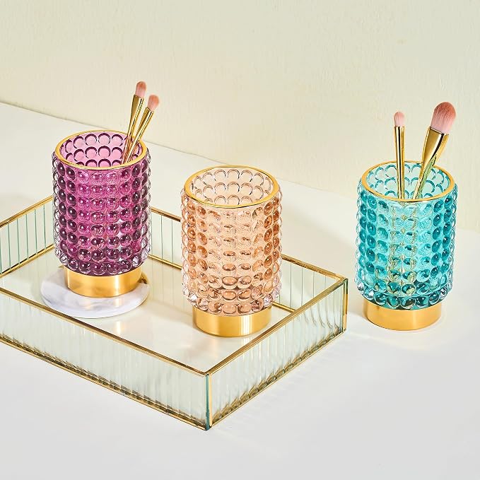 Makeup Brush Holder Organizer,Toothbrush Holders,Desk Pen Pencil Holder,Multifunctional Vintage Glass Brush Cup(A38-12-US/Purple/L)