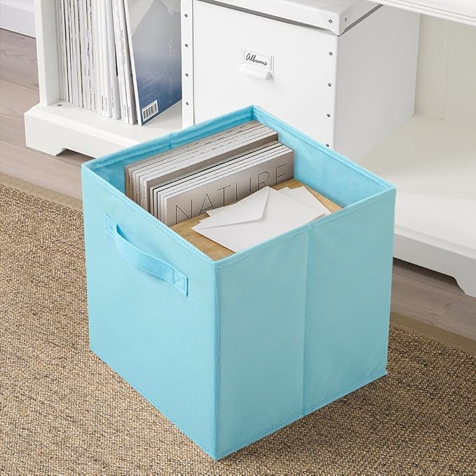 PowerKing Collapsible Storage Cubes with Handles, Fabric Foldable Bins for Closet Shelves, Durable Organization Storage Bins, 10.5'' x 11'' x 10.5'', 6 Pack, Blue