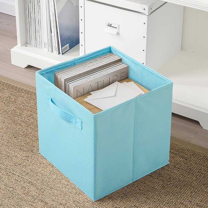 PowerKing Collapsible Storage Cubes with Handles, Fabric Foldable Bins for Closet Shelves, Durable Organization Storage Bins, 10.5'' x 11'' x 10.5'' (Blue, 2Pack)