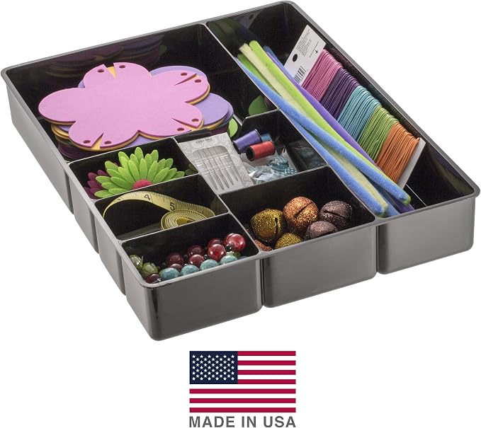 Officemate Deep Drawer Organizer Tray, 8 Compartments, 2 1/4" H x 15 1/8" W x 11 1/2" D, Black (Pack of 6)