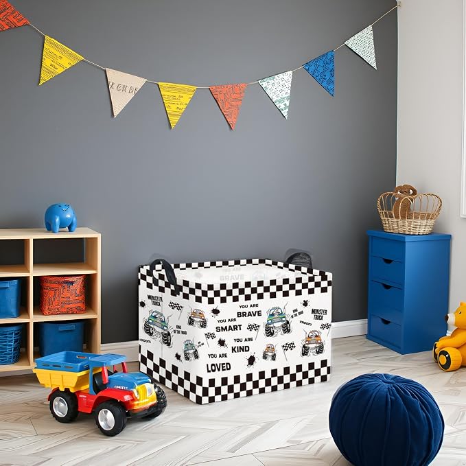 Rectangular Kids Storage Basket Baby Storage Basket with Handles for Home Kitchen Boys and Girls Cute Toy Storage Bin Organizer Shelf Book Room Decor(Flag Truck)