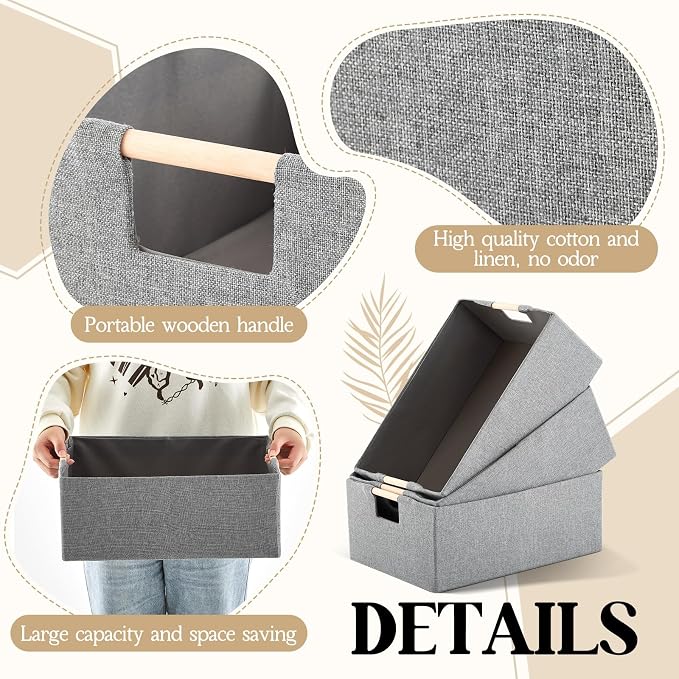 Cinnvoice 3 Pack Fabric Storage Bins for Closet Shelves, 15 x 10.6 x 6 Inch Grey Rectangle Wardrobe Organizer with Handle, Collapsible Shelves Storage Basket for Sorting Clothes and Toy