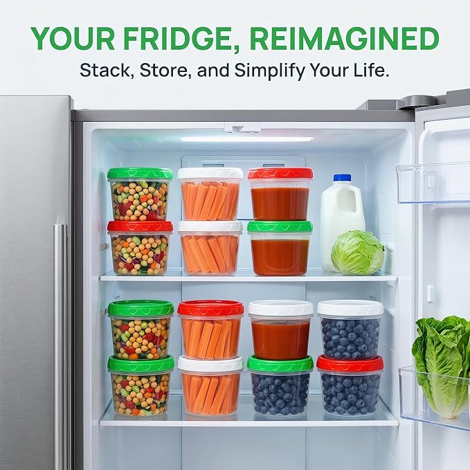 EONJOE 16oz Plastic Freezer Food Soup Containers with Lids, 2 Cup, 12pcs | Airtight & BPA-free for fresh food. Dishwasher/freezer safe, perfect for soup meal prep, portion control,snacks on-the-go
