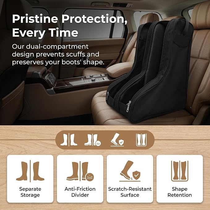 Cowboy Boot Travel Bag - Heavy Duty 600D Oxford Cloth Dust-Proof Storage Pouch with Dual Compartment - Equestrian and Tall Western Shoe Bags for Men and Women Rodeos Horse Shows Ranch Gear