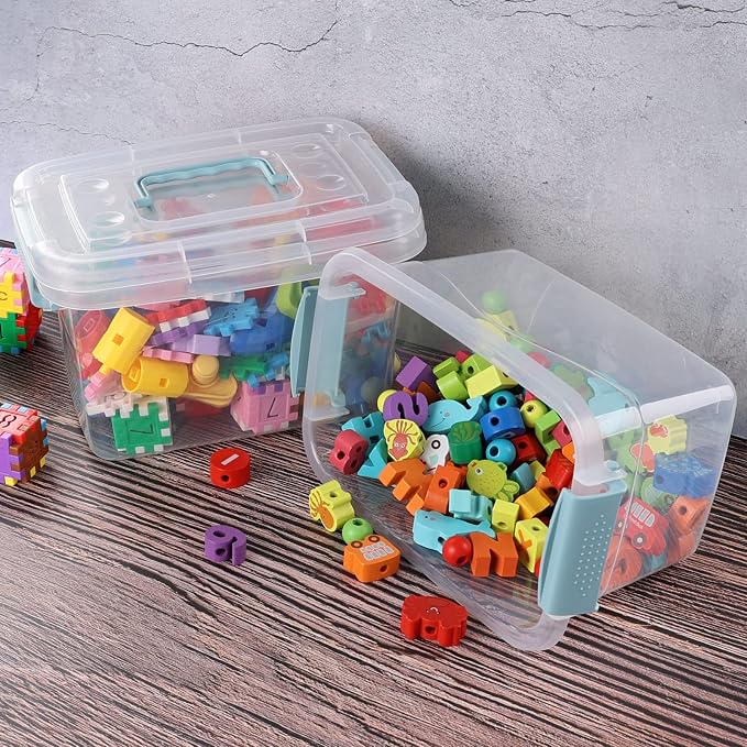 Hespama 6 Packs 6 Quart Lidded Storage Bin, Plastic Latch Container Box with Handle