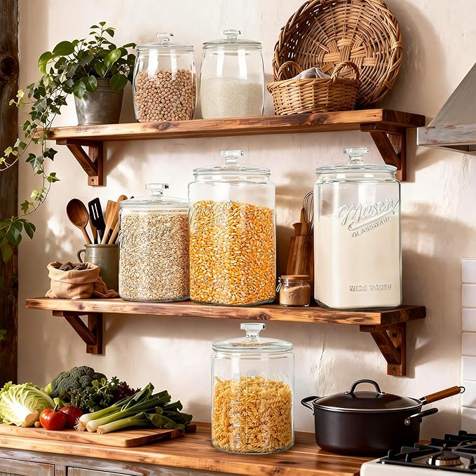 1 Gallon Cookie Jars, 2 Pcs, Large Glass Jars with Airtight Lids for Kitchen, Wide Mouth Food Storage Containers for Flour, Sugar, Sourdough Starter, Candy, Coffee, Dog Treat, Apothecary, Laundry