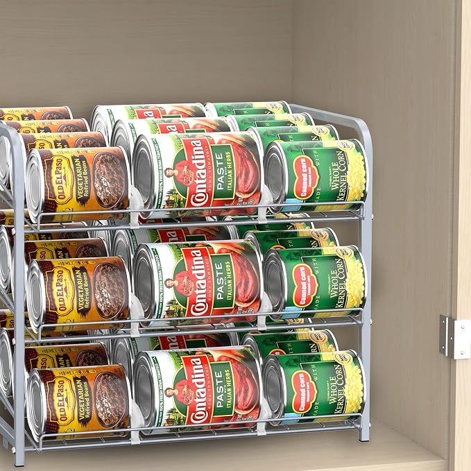 BTY Can Organizer for Pantry Stackable 2 Pack, Can Storage Organizer Rack Stacking Can Dispensers Small Space Holds up to 36 Cans for Pantry, Kitchen, Cabinet- Silver
