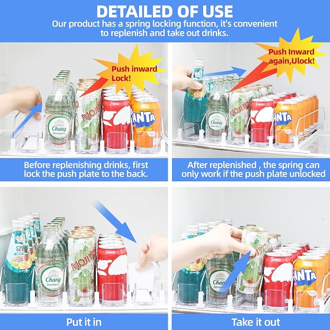 Drink Organizer for Fridge,Soda Can Dispenser for Refrigerator,Upgraded 5 Row Fridge Drink Organize,Drink Pusher for Fridge,Automatic Refrigerator Drink Organize for Fridge Holds up to 25 Cans