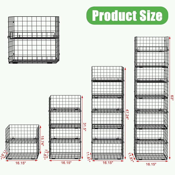 JKsmart 8-Tier Stackable Wire Basket, Can Organizer for Pantry Kitchen, XXL Metal Storage Shelves with Dividers & Handles, Easy Assembly Space Saving Storage Bins for Snacks Fruits Veggies