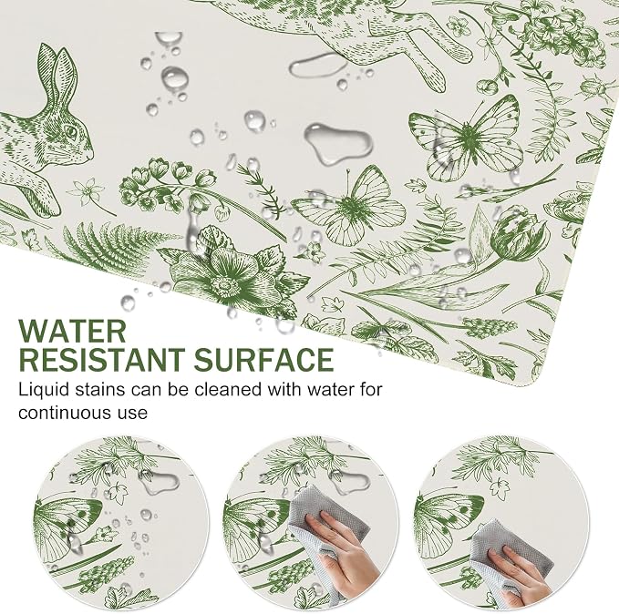 L-SPOUTTO Green Floral Desk Mat for Keyboard and Mouse,XXL Gaming Mouse Pad | Large 35.4x15.7in Non-Slip Rubber Base Keyboard Pad Waterproof Desktop Mat for Laptop Computer Work Home Office