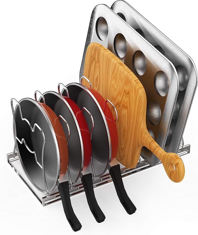 Simple Houseware 7 Adjustable Compartments Pot and Pan Organizer Rack Lid Holder, Chrome