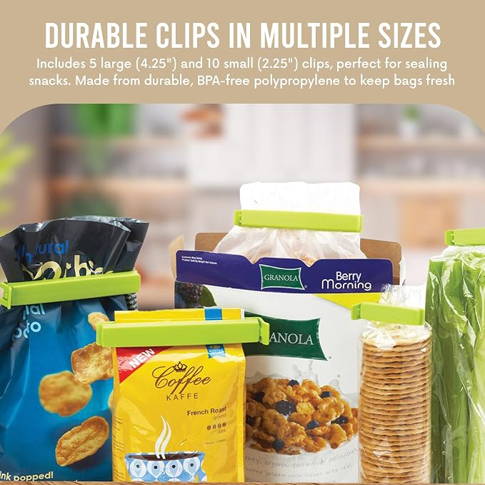 LINDEN SWEDEN Twixit! Bag Clips - Set of 15 - Keep Food Fresh, Prevent Spillage - Great for Storage and Organization - Microwave, Freezer and Dishwasher-Safe - BPA-Free