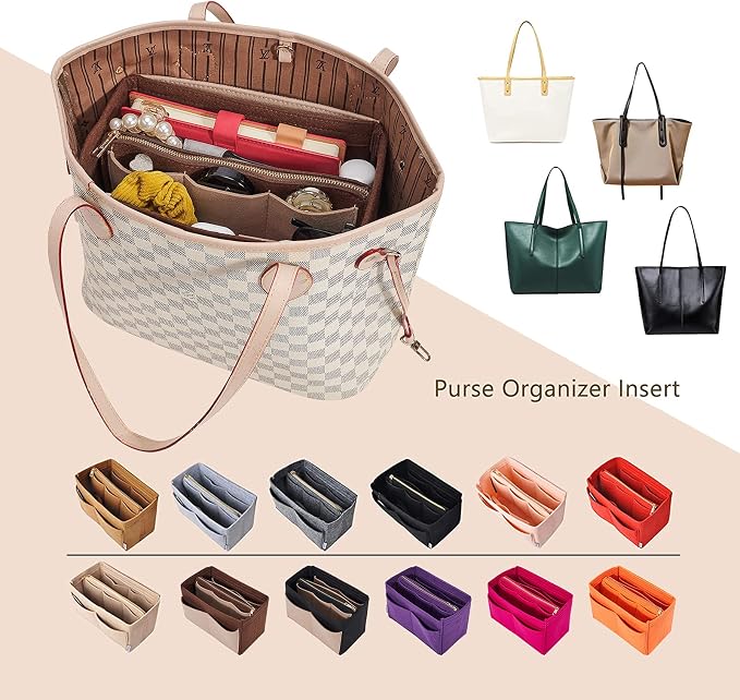 Vercord Felt Organizer Insert For Purse Handbag Tote Bag In Bag Inside Shaper Divider Neo Coffee & Beige X-Large