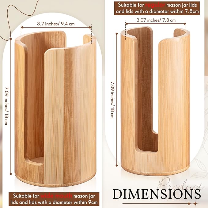 Suclain 2 Pcs Mason Jar Lid Organizer (Wide Mouth & Regular Mouth) Bamboo Vertical Mason Jar Lid Storage Accessories Tumbler Lids Holder Cup Lids Organizer for Home Kitchen Countertop Cupboard