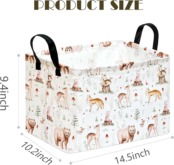 MAIZMZ Kids Storage Basket,Jungle Animals Print,Waterproof Lining, Leather Handles, Collapsible for Kids Toys, Nursery, Baby Gift Basket