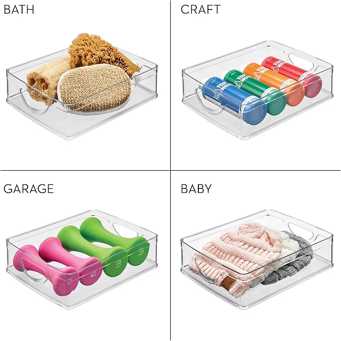 iDesign Plastic Stackable Pantry Bin, Clear | Storage Bin with Handles, For Cabinets or Fridge