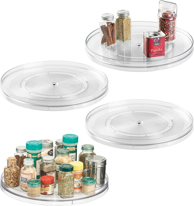 iDesign Plastic 14.5-Inch Round Lazy Susan Organizer, Set of 4, Clear | Kitchen or Pantry Storage