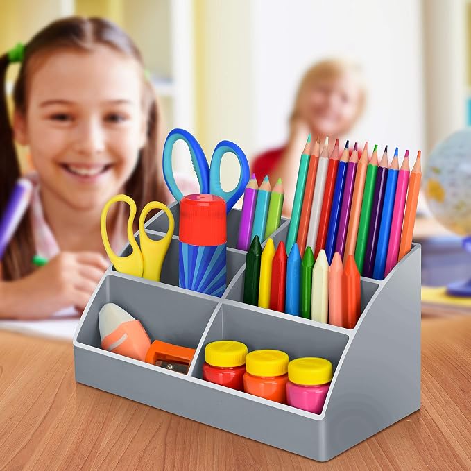 Acrimet Desktop Organizer - Easy Organizer Caddy Holder for Office, Home and School use (Plastic) (Silver Color)