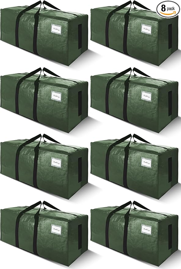 SWEET DOLPHIN 8 Pack 200LB Heavy-Duty Moving Bags with Wrap-Around Handles, Extra Large Storage Totes for Space Saving, Clothes Storage Bags, College Dorm Essentials, Green, 24 Gal