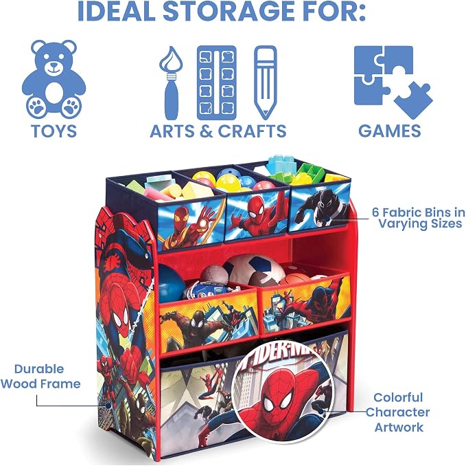 Delta Children Toy Organizer, 6 Bin | Greenguard Gold Certified | Spider-Man | Pack of 2