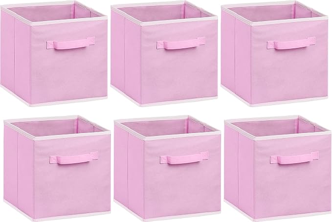 Simple Houseware Foldable Cube Storage Bins, 11-Inch Pink, 6-Pack Fabric Cubes Organizer for Closet or Shelves