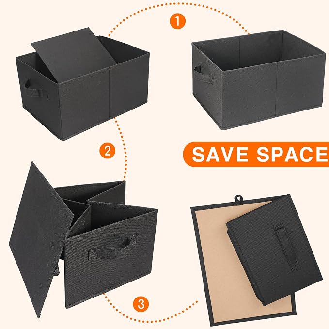 JAKAGO Fabric Storage Bins set of 4 Rectangle Storage Baskets with Handle Foldable Closet Organizer for Clothes Towel bedding Books Collapsible Clothing Container for Shelves Bedroom(Black High)