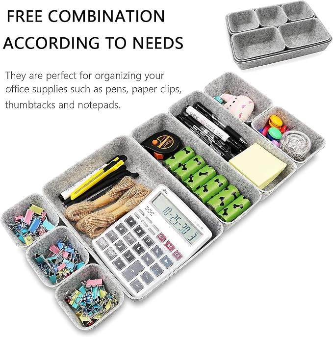 Newthinking Desk Drawer Organizer Trays, 8 Pack Square Storage Box Stackable Dividers, Save Desk Space Dividers Box for Home Office Cosmetics Storage Boxes（Gray）