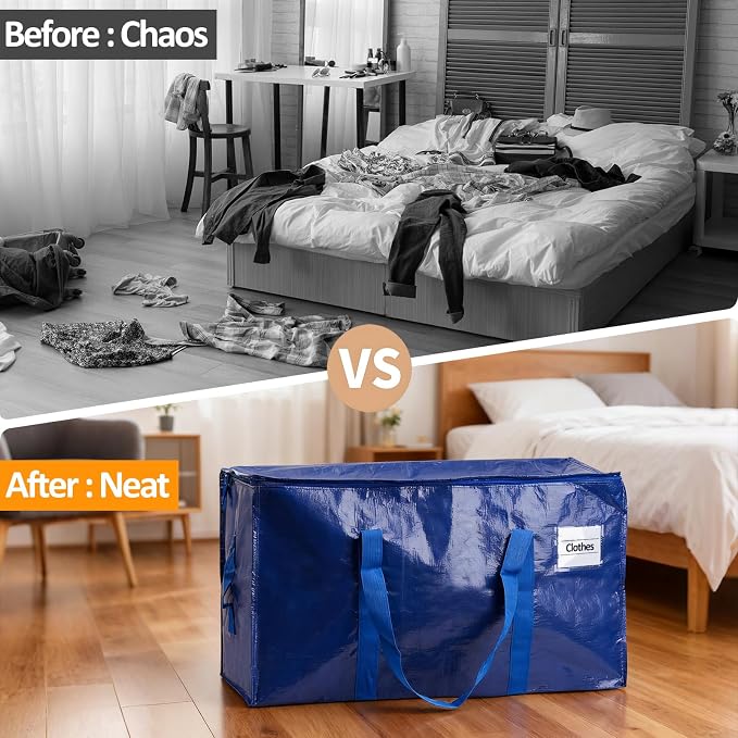 2-Pack Moving Bags, 23 Gallon Heavy Duty Waterproof Storage Totes with Reinforced Handles for Dorm & Home