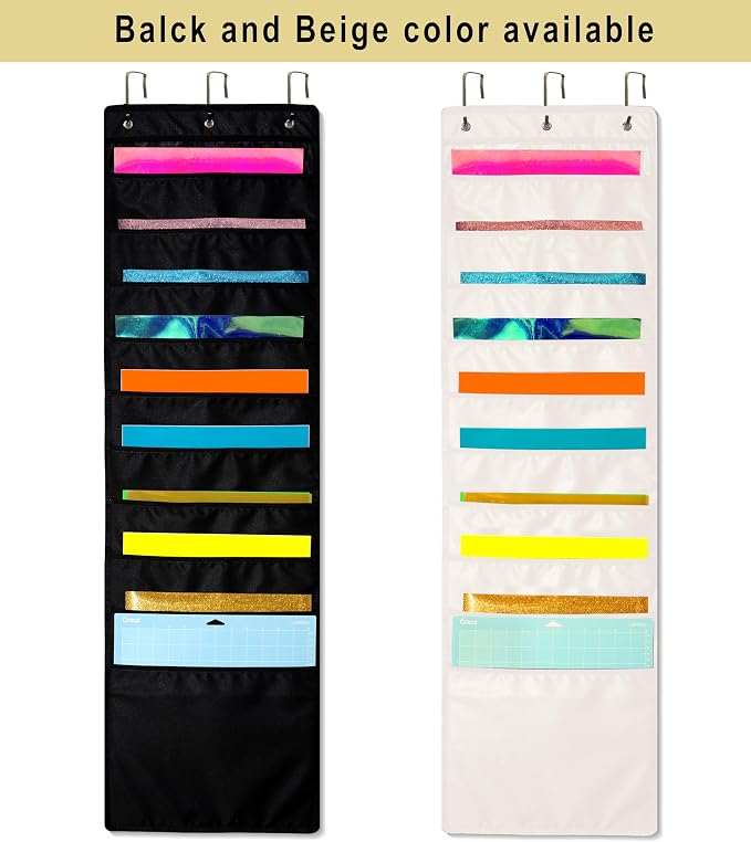 Hanging Organizer, 12x12 Paper Storage, Deep Pocket Vinyl Holder, for Cardstock, Scrapbook, Craft Paper, Cut Mat, 6 Door Hooks Included, 2-Pack