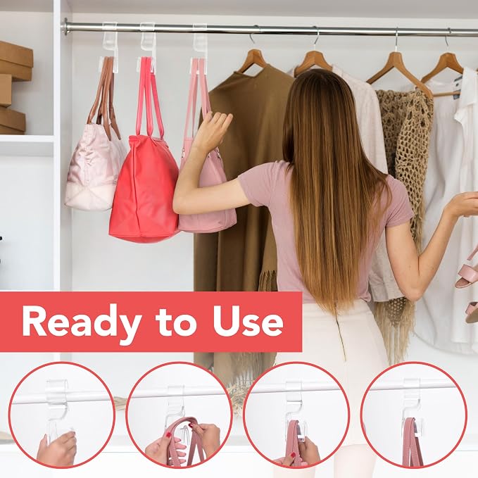 Wiosi Handbag Hanger 3 Pack - Durable Luxury Acrylic Holder Organizers Storage for Purse Tote Bag Satchel Backpack Crossover - Holds Up to 66Lbs – Easy to Clean, No Tools Required
