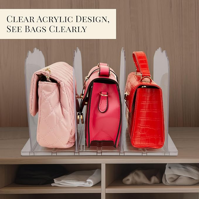 Purse Organizer for Closet, Handbag Storage Organizers for Small Closet, Acrylic Shelf Dividers, Clear Adjustable Bag Organizer, 1 Pack