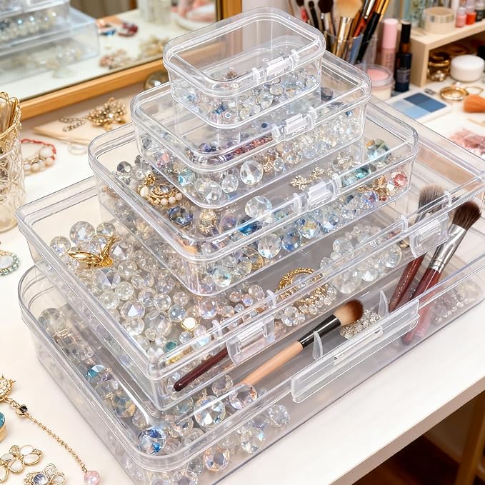 42 Pack Rectangular Clear Plastic Storage Containers | Mixed Sizes, Hinged Lid, For Beads and Small Craft Items