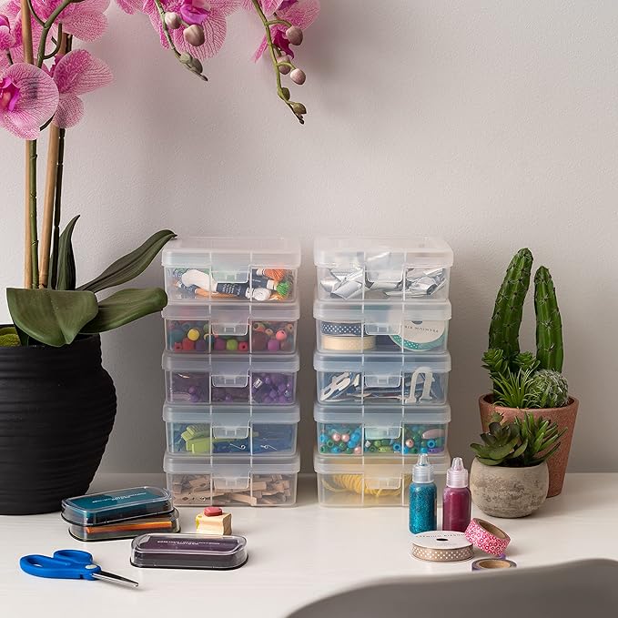 IRIS USA Clear Storage Cases, 10-Pack, |Made in USA|, Plastic Bead Organizing Containers with Snap Lid for Arts, Crafts, Ephemera, Stickers, & Dance Cheer, Clear - Small