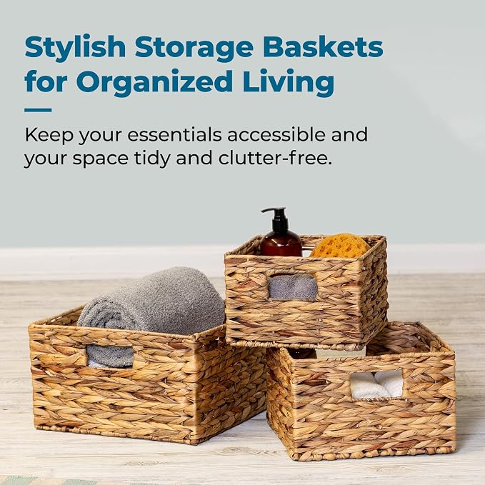 Honey-Can-Do Banana Leaf Storage Baskets –Water Hyacinth Woven Basket,Decorative Baskets for Shelves,Basket for Gifts,Closet,Pantry,and Home Organization,Set of 3,Multi-Size,(Pack of 3)