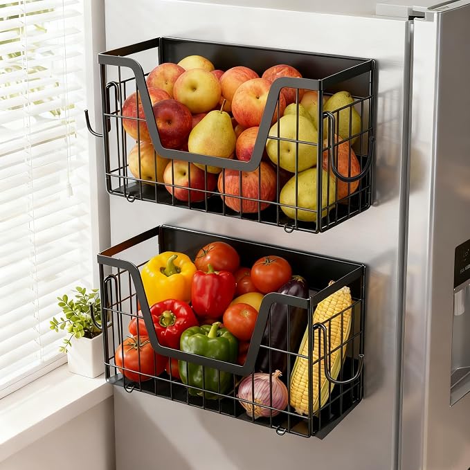 Magnetic Basket for Refrigerator Door,Magnetic Fridge Shelf Storage - 2pc | Versatile Produce & Vegetable Storage Container,Pantry Organizer & Holder,Large Capacity Basket for Kitchen,Cabinet,Pantry