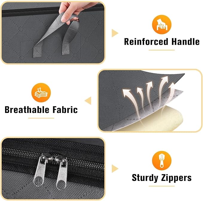 SpaceTrove Clothes Storage Bags, 6-Pack Comforter Blanket Organizers, 80L Large Capacity Containers with Visual Window for Clothing, Quilt, Sheet, Pillow, Closet Organization for Bedding (Grey)