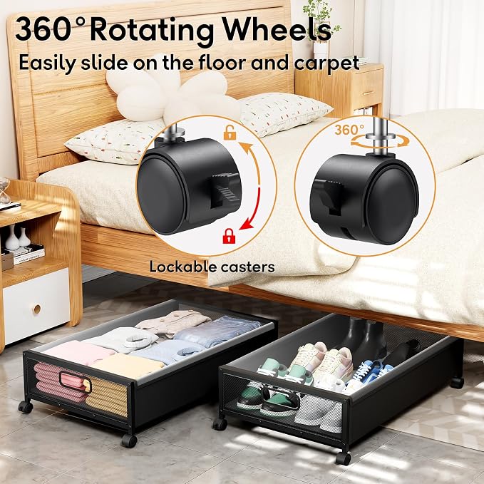 Under Bed Storage with Wheels，1 Pack Under Bed Storage Containers,Underbed Shoe Storage Bedroom