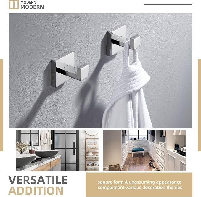 Angle Simple Towel Hooks, SUS 304 Stainless Steel Bathroom Towel Hooks, Wall Robe Coat Hanger, Polished Chrome, 2 Pack