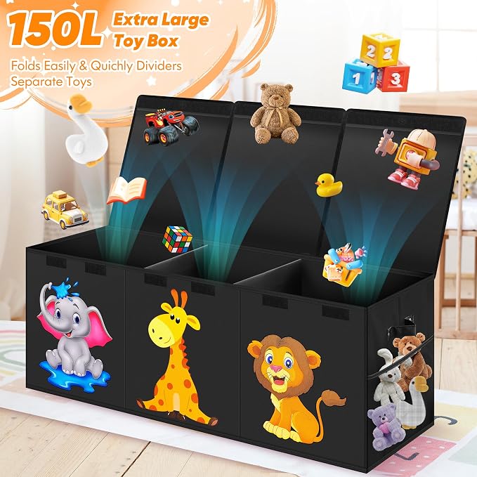 Mabahoo Extra Large Toy Box, Collapsible Toy Storage Organizer with Lids, Cute Animals Toybox for Boys Girls, 40"x14"x16" Kids Toy Chest Storage Boxes for Living Room Playroom Nursery