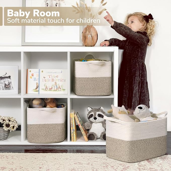 Goodpick Woven Storage Baskets for Organizing, Baby Basket for Gifts, Dog Toy Storage Bins for Shelves, Cute Baskets for Home Decor, Rope Basket for Towels, 13" x 10" x 9", Brown