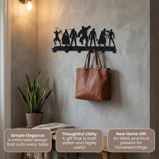 Superhero Coat Hook Wall Mounted 6 Hooks, Entryway Organizer, Modern Coat Hooks for Wall Mounting, Towel & Robe Rack with Superhero Theme- Heavy Duty, Decorative Hooks for Home, Bathroom