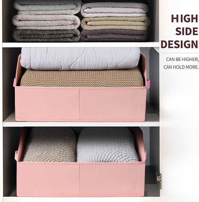 Homsorout Closet Baskets for Shelves Trapezoid - Decorative Storage Baskets with Handle, Closet Bins for Organization, Shelf Storage Bins for Clothes, Books, Home, Office, 3 Pack, Pink