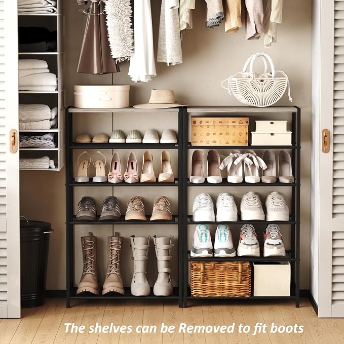HOMEFORT 6 Tiers Shoe Rack Organizer,23" Shoe Storage Shelf for Closet, Shoe Rack for Entryway, Each Tier Fits 3 Pairs, Shoe Stand with Metal Shelves and MDF Top Board, Washed Gray