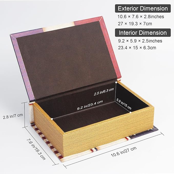 PACOLO Decorative Book Boxes, Faux Wood cover Storage for Hidden Jewelry, Money, and Cash (Land of the Free)