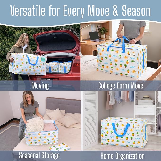 VENO 10 Pack Extra Large Heavy Duty Moving Bags with Wide Opening & Reinforced Handles, Reusable Storage Tote Bags with Strong Zippers for Clothes, College Dorm Essentials & Moving Supplies