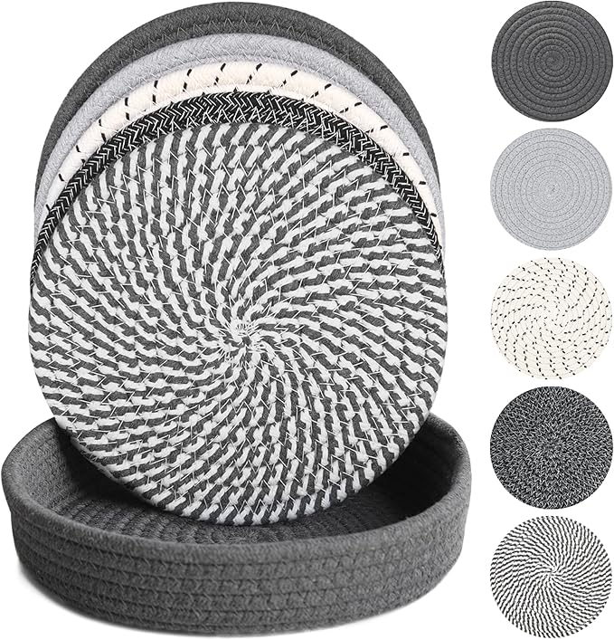 10 Inch Trivets for Hot Dishes, Hot Pots and Pans, 5 Pcs | Comes with Storage Basket, Extra Large Thick Heat Resistant, Large Coaster, Hot Pads, Pot Holders for Countertop